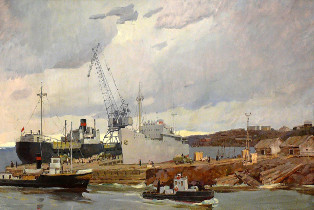 Полярный морской порт. Художник В.Ф. Строев. 1958 г. Собрание Музея морского флота